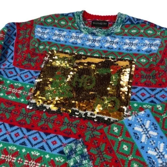 Blizzard Bay Ugly Christmas Sweater Mens Medium Multicolor Knit Ho Ho Ho