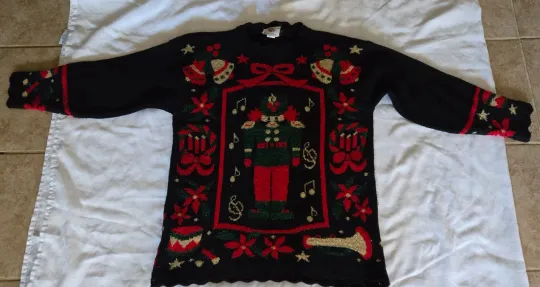 Discover Vintage NutCracker Women's Medium Christmas Sweater Toy Soldier Ugly Sweater