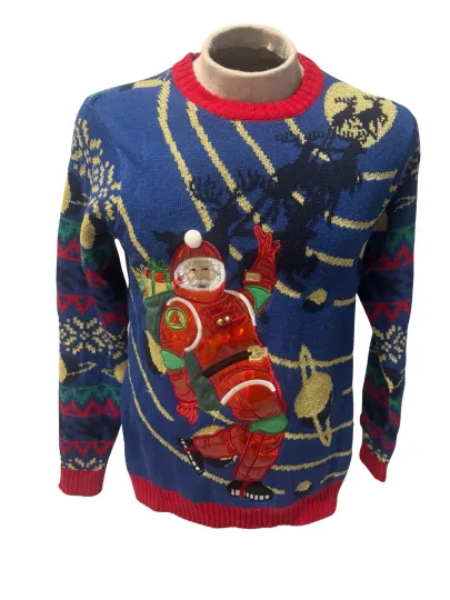 Discover Ugly Christmas Sweater Astronaut Santa Space  Moon Walk 3D Bells Men Medium 170