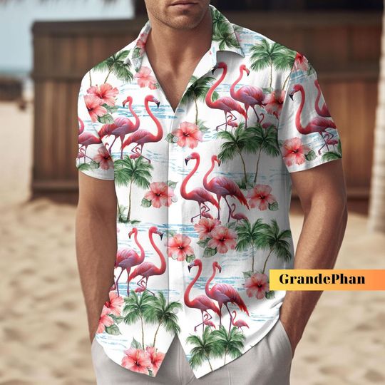 Discover Flamingo Hawaiian Shirt, Tropical Flamingo Summer Shirt, Flamingo Party Shirt, Mens Hawaiian Shirt, Bachelor Party Shirt