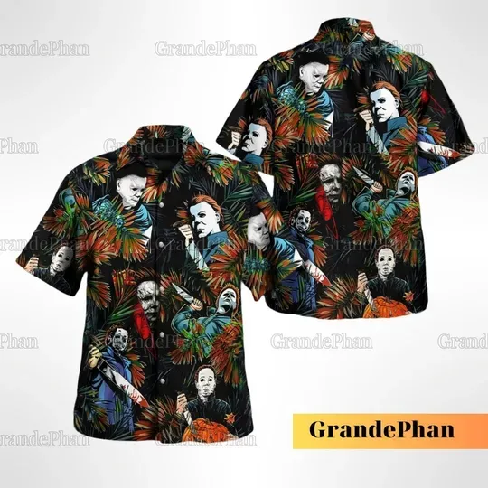 Halloween Michael Myers Hawaiian Shirt, Michael Myers Button Shirt, Michael Myers Shirt, Horror Hawaiian Shirt