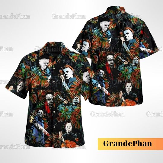 Discover Halloween Michael Myers Hawaiian Shirt, Michael Myers Button Shirt, Michael Myers Shirt, Horror Hawaiian Shirt