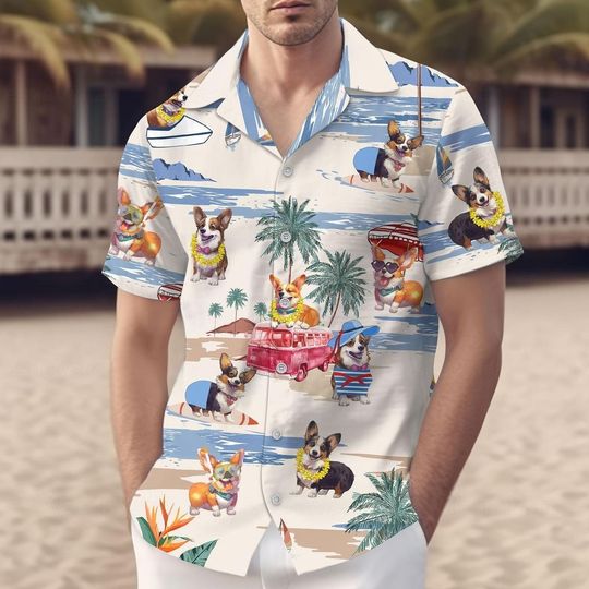 Discover Corgi Hawaiian Shirt, Corgi Beach Vacation Shirt, Corgi Shirts For Men, Vacation Shirt