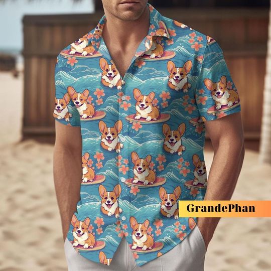 Discover Surfing Corgi Hawaiian Shirt, Corgi Mom Shirt, Hawaiian Vacation Travel, Party Shirt