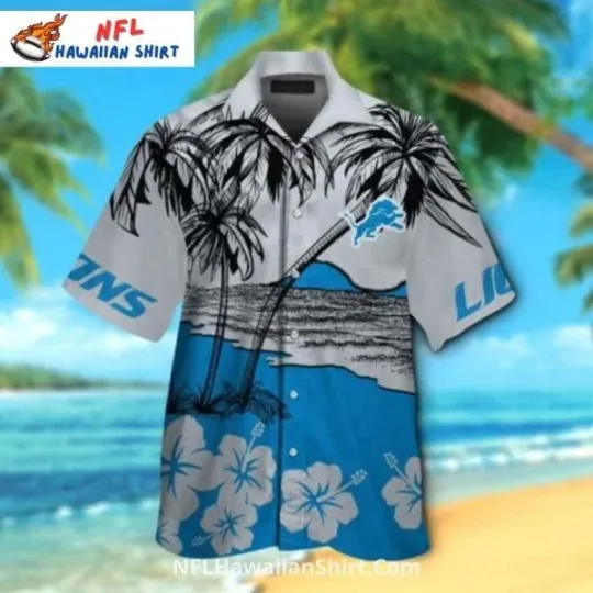 Discover Detroit Lions Aloha Hawaiian Shirt Coastal Palm And Hibiscus Print Size S-5XL