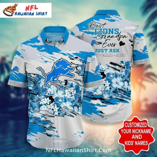 Discover Detroit Lions Aloha Hawaiian Shirt Best Grandpa Ever Custom Name Size S-5XL