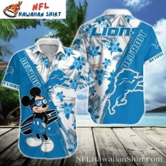 Discover Mickey With Surfboard Detroit Football Tropical Hawaiian Shirt, Gift for Fan