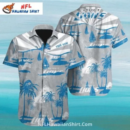 Discover Detroit Football Hawaiian Shirt Gray Vintage Beach Style, Gift for Fan