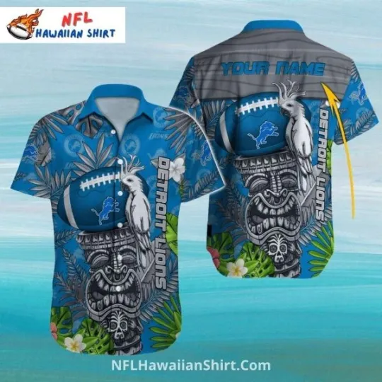 Discover Detroit Football Tiki Parrot Hawaiian Shirt With Tribal Elements, Gift for Fan