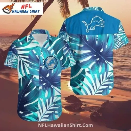 Discover Detroit Football Hawaiian Shirt Tropical Green Leaf Design, Gift for Fan