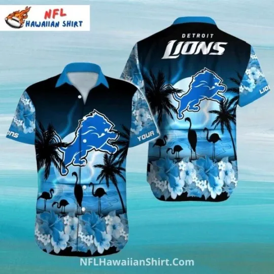 Discover Detroit Football Nighttime Flamingo Hawaiian Shirt For Vacation, Gift for Fan