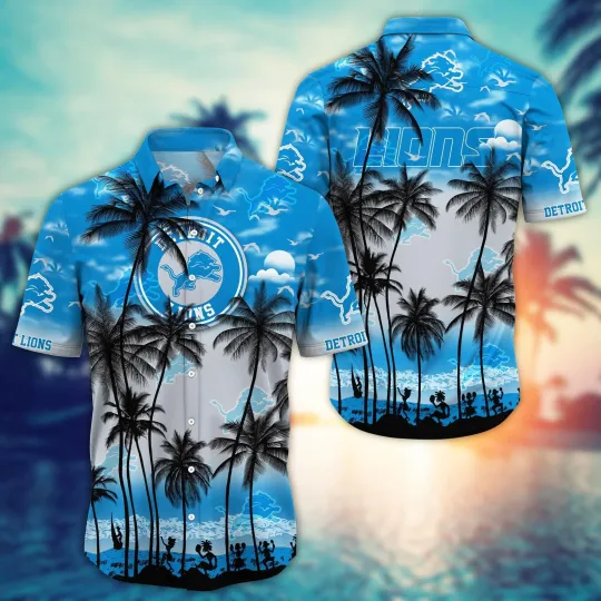Discover Detroit Football Skyline Palms Summer Aloha Unisex Hawaiian Shirt, Gift for Fan