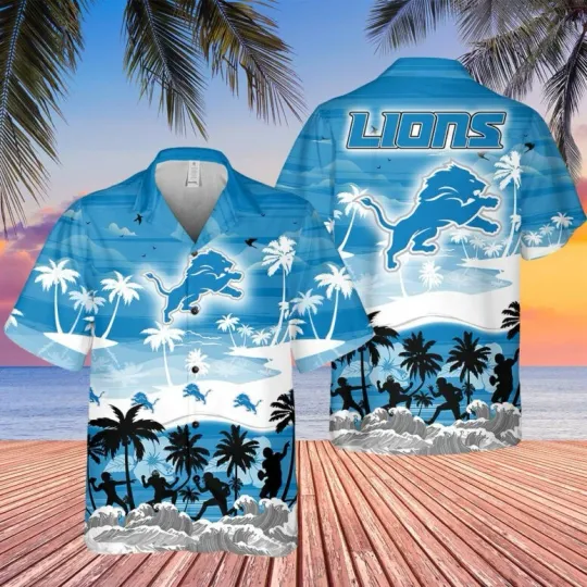 Detroit Football Sunset Shores Summer Aloha Unisex Hawaiian Shirt, Gift for Fan