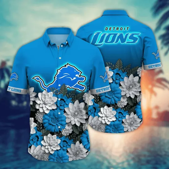 Detroit Football Floral Fade Summer Aloha Unisex Hawaiian Shirt, Gift for Fan