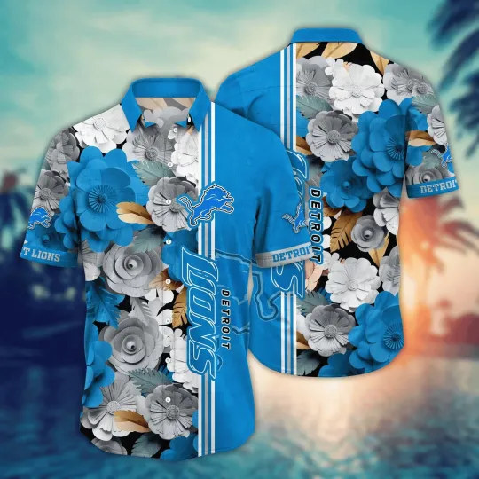 Detroit Football Floral Stripes Summer Aloha Unisex Hawaiian Shirt, Gift for Fan