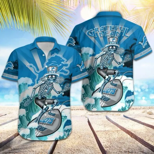 Discover Detroit Football Grateful Surfer Summer Aloha Unisex Hawaiian Shirt, Gift for Fan