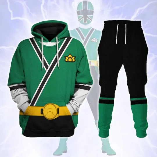 3D Power Rangers Samurai Green Hoodie and Joggers Set