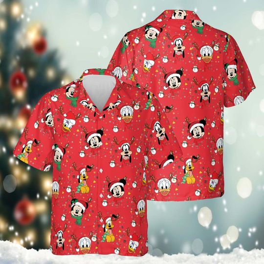 Discover Mickey and Friends Santa Disney Christmas Hawaiian Shirt, Mickey's Very Merry Christmas Party 2025, Holiday Family Disney Christmas Shirt