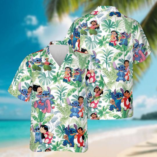 Retro Stitch Aloha Floral Hawaiian Shirt, Lilo and Stitch Summer Beach Hawaii, Family Vacation