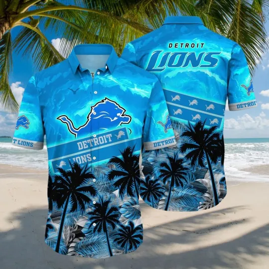 Discover Detroit Football Electric Horizon Summer Aloha Unisex Hawaiian Shirt, Gift for Fan