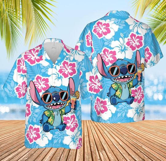 Retro Stitch Aloha Floral Hawaiian Shirt, Lilo and Stitch Summer Beach Disney Hawaii, Disneyland Family Vacation