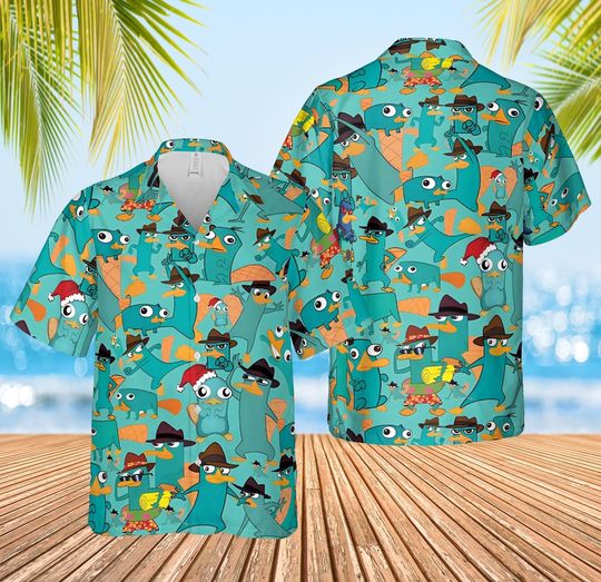 Discover Perry the Platypus in Phineas and Ferb Hawaiian Shirt, Disney Agent P Hawaiian shirt, Disney Summer Vacation Hawaiian, Summer Family Trip