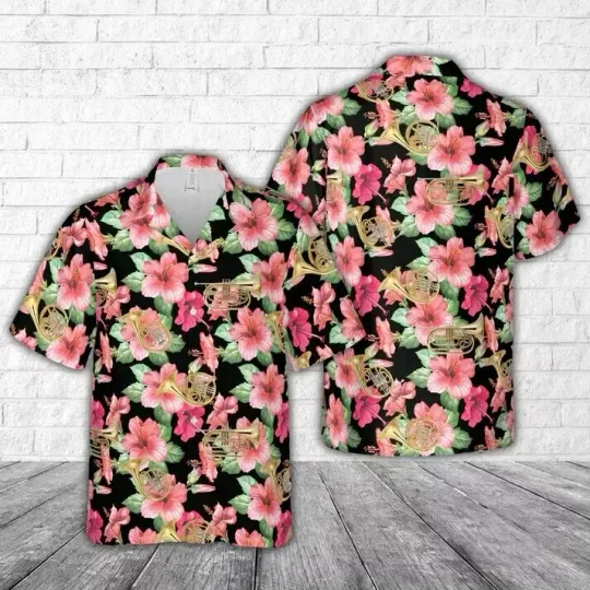 Discover French Horn Tropical Hawaiian Button Down Shirt