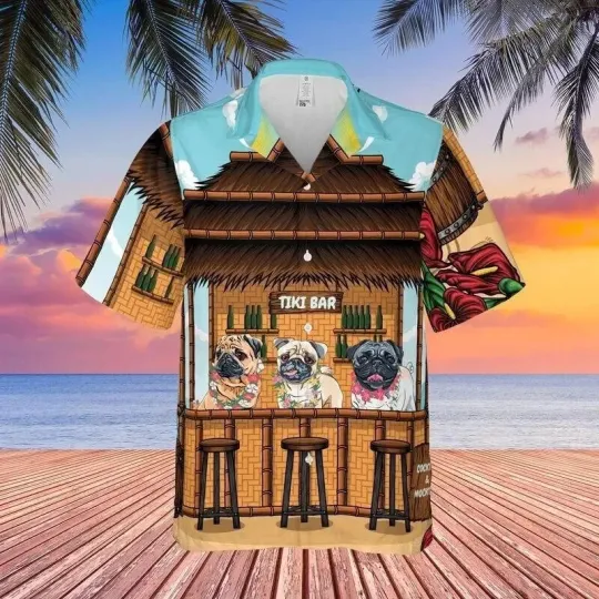 Discover Pug House Hawaiian Shirt Casual Button Down Shirt Beach