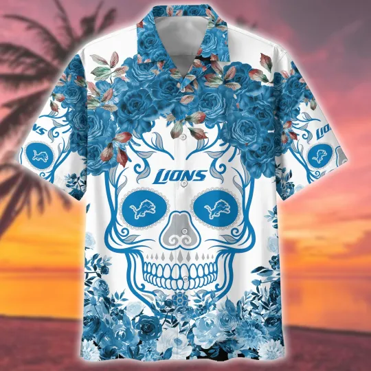 Detroit Football  Day Of The Dead Floral Summer Aloha Unisex Hawaiian Shirt, Gift for Fan