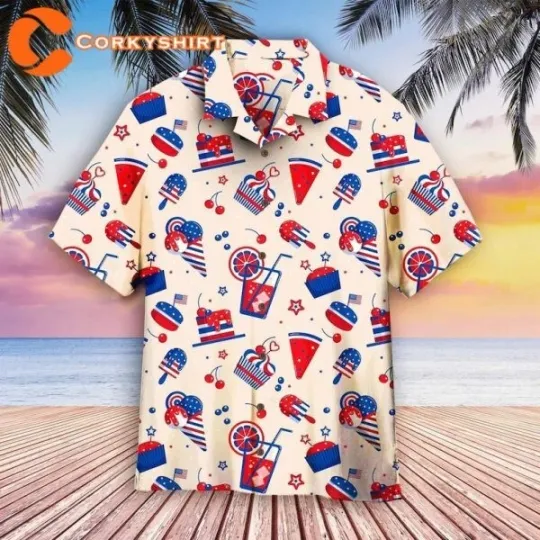 Ice Cream And Cakes 4th Of July Hawaiian Button Down Shirt