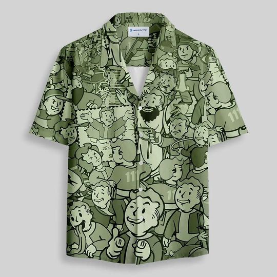 Discover Geeksoutfit Vault Boy Green Button Up Pocket Shirt for Men Women, Funny Gaming Aloha Shirt, Casual Short Sleeve Summer Top