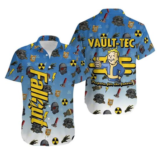 Discover Falllout Vault Tec Prepare For The Future Hawaiian Shirt Unisex S-5XL, Gaming Aloha Shirt, Short Sleeve Tropical Summer Casual Top