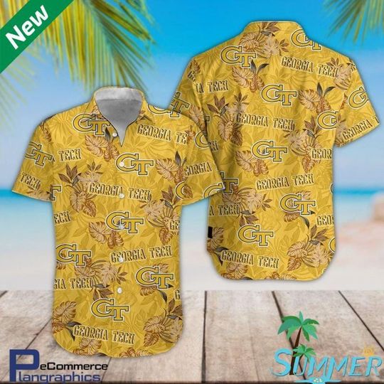 Discover Georgia Tech Yellow Jackets Hawaiian Shirt for Men Women S-5XL, Aloha Short Sleeve Beach Shirt, Tropical Summer Casual Shirt