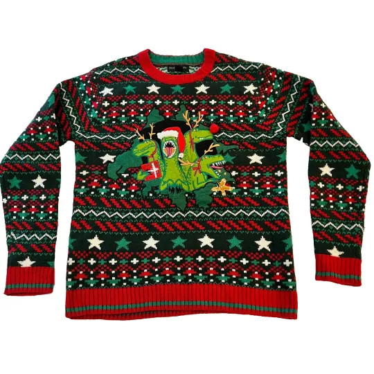 Blizzard Bay T-Rex Dinosaur Ugly Christmas Christmas Sweater Sz M Medium