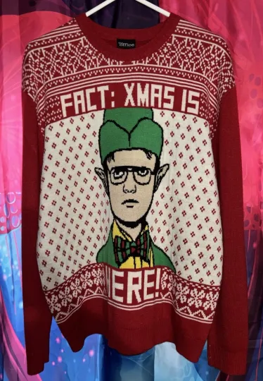 Discover The Office Womens Ugly Christmas Sweater Elf Dwight “Xmas Is Here” Size 2XL