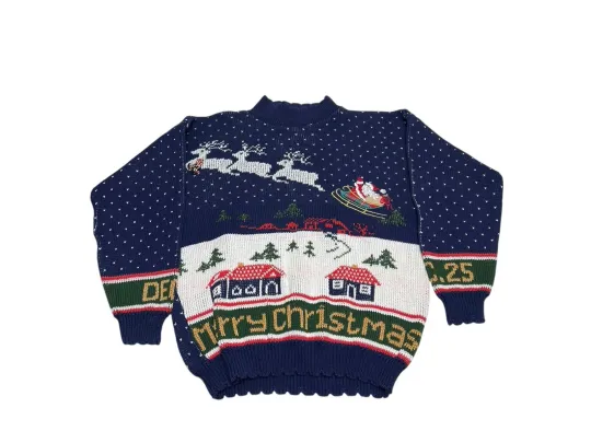 Discover Vtg Sweater Loft Size Large Christmas Ugly Sweater Santa Sleigh Rooftop 90s