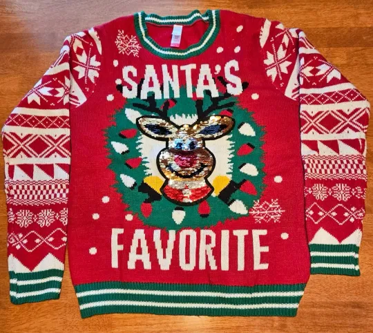 Discover Ugly Christmas Sweater Sequence Reindeer Size XLarge