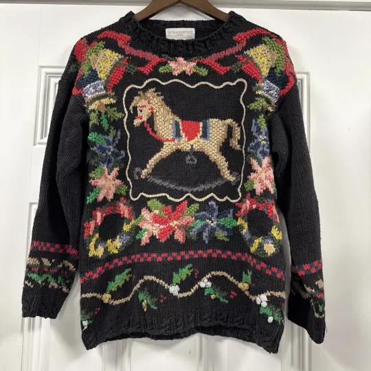 Discover Vintage Petite Sophisticate & Co Womens Rocking Horse Christmas Ugly Sweater S