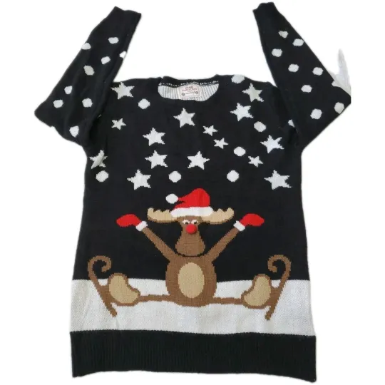 Ugly Christmas Sweater Rudolph Reindeer, Womens Size Medium, Holiday Santa Party