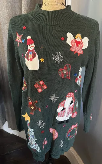 Discover Womens Ugly Green Long Sleeve  Mock Neck Christmas Sweater Karen Scott Small