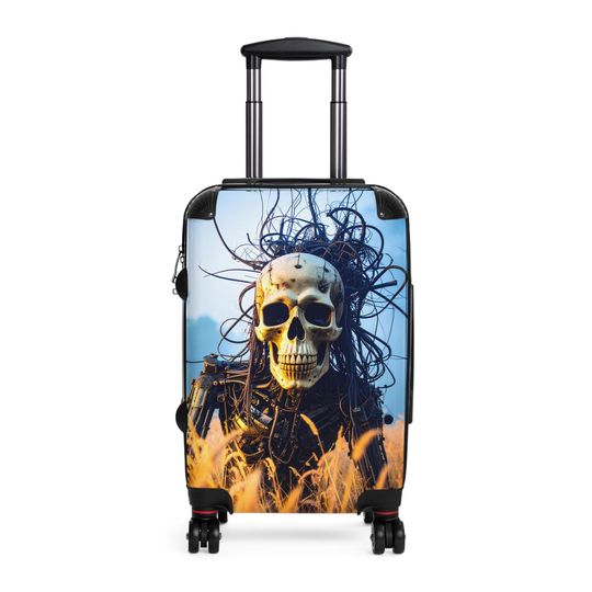 Discover Skull Design Suitcase - Edgy Luggage for Travel, Halloween Decor, Unique Gifts, Skull Lover Merchandise, Travel Accessories