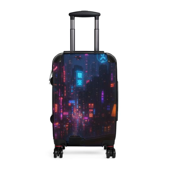 Discover Neon City Suitcase: Urban Nightscape Hardshell Luggage