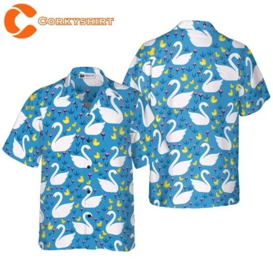 Discover Swans And Ducks Swimming Hawaiian Button Down Shirt