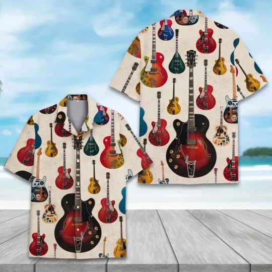 Discover Electric Guitar Hawaiian Button Down Shirt