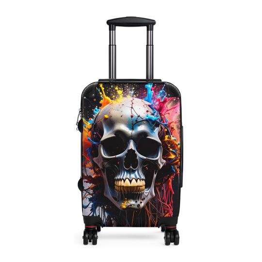 Discover Skull Art Suitcase: Gothic Travel Case for Adventurers