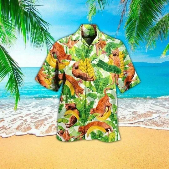 Discover Cat Sleeping Pattern Hawaiian Button Down Shirt