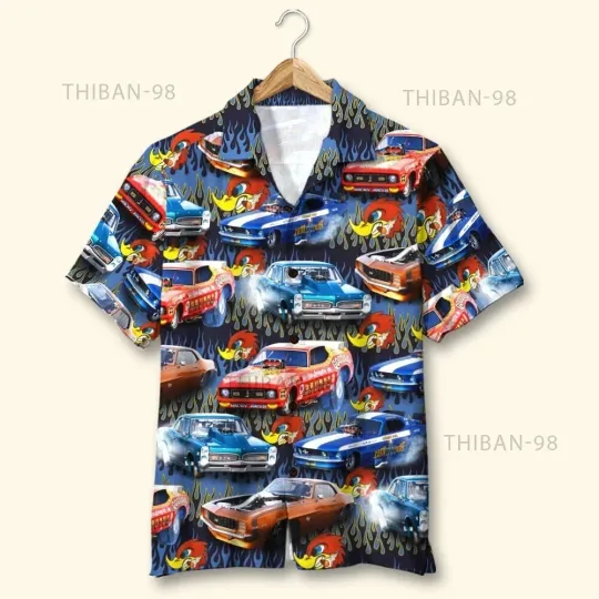 Discover Racing Car Hawaiian Button Down Shirt