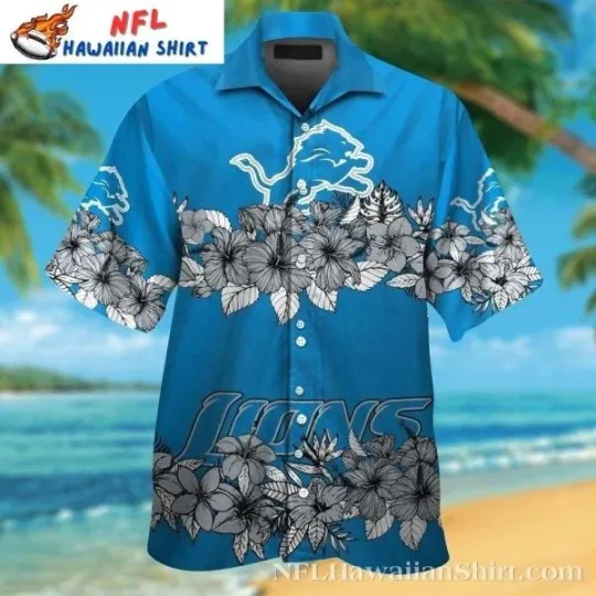 Discover Bold Blue Detroit Football Hibiscus Hawaiian Tropical Shirt , Gift for Fan
