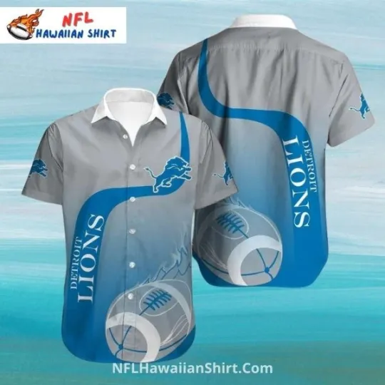 Discover Detroit Football Aloha Hawaiian Shirt Gray Blue Football Flames, Gift for Fan