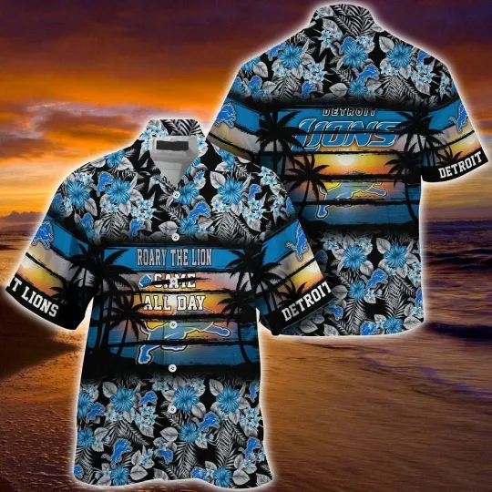Discover Detroit Football Sunset Spirit Summer Aloha Unisex Hawaiian Shirt, Gift for Fan
